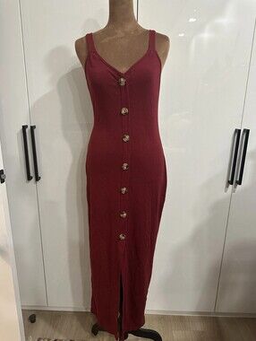 Sleeveless Button-Front Burgundy Maxi Dress